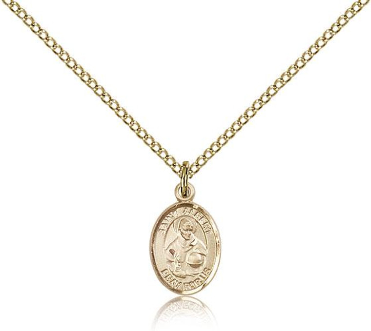 Gold Filled St. Albert the Great Pendant, Gold Filled Lite Curb Chain, Small Size Catholic Medal, 1/2" x 1/4"