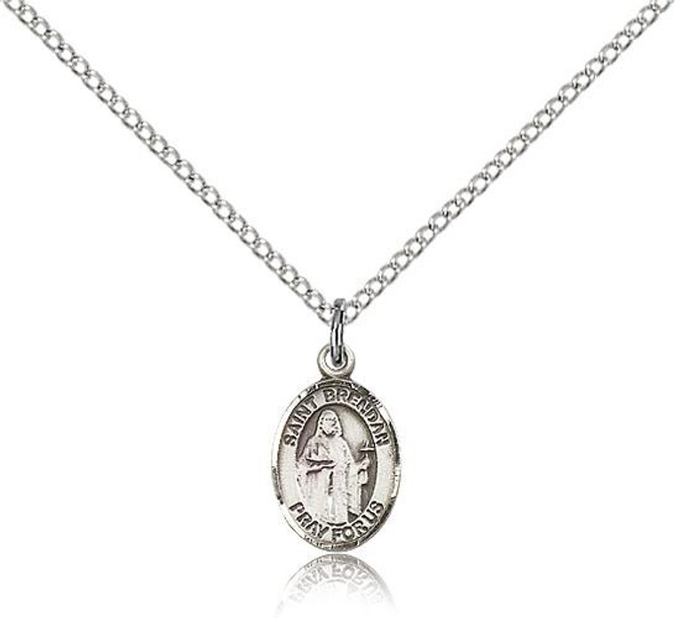 Sterling Silver St. Brendan the Navigator Pendant, Sterling Silver Lite Curb Chain, Small Size Catholic Medal, 1/2" x 1/4"