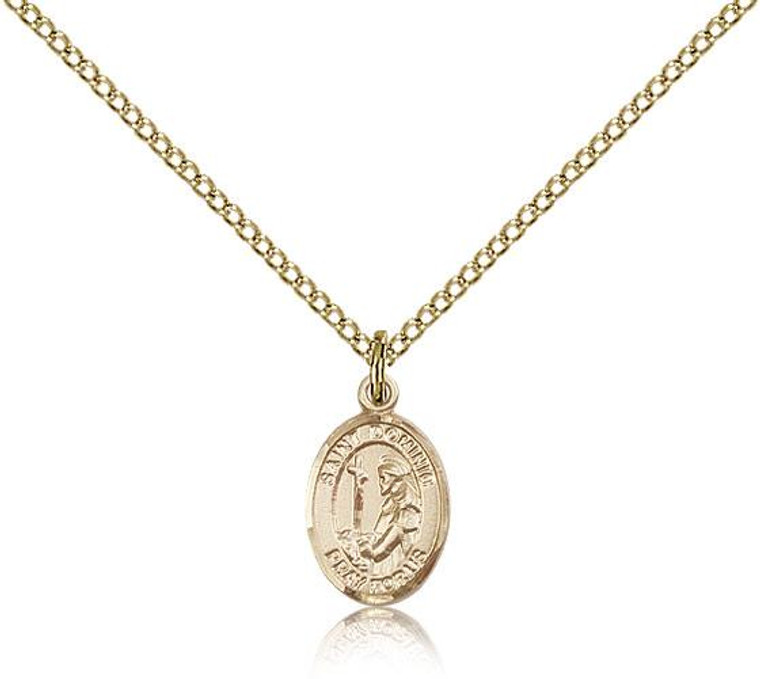 Gold Filled St. Dominic de Guzman Pendant, Gold Filled Lite Curb Chain, Small Size Catholic Medal, 1/2" x 1/4"