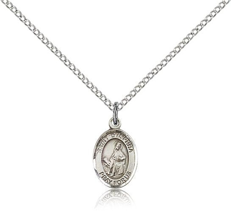 Sterling Silver St. Dymphna Pendant, Sterling Silver Lite Curb Chain, Small Size Catholic Medal, 1/2" x 1/4"