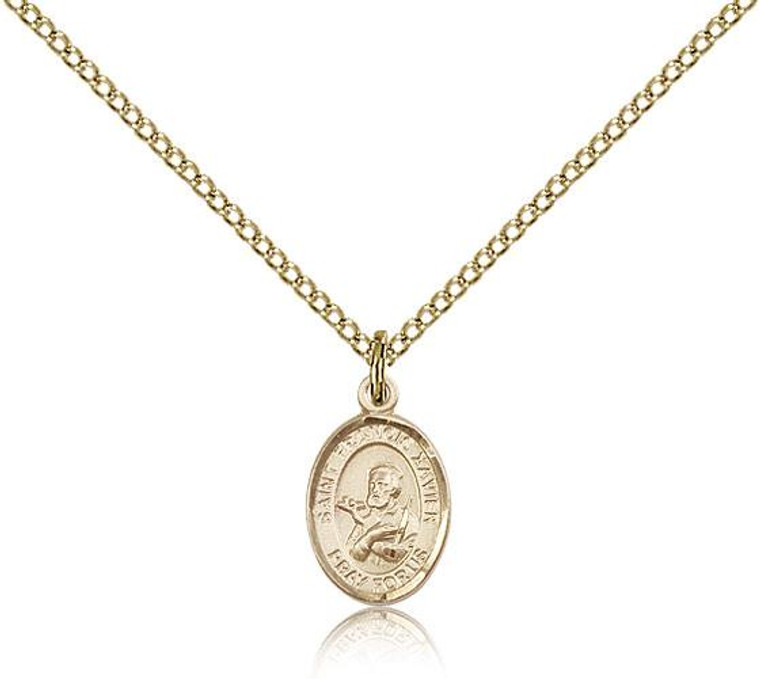 Gold Filled St. Francis Xavier Pendant, Gold Filled Lite Curb Chain, Small Size Catholic Medal, 1/2" x 1/4"