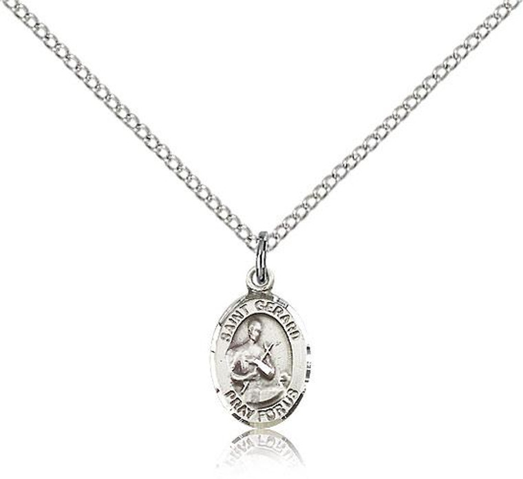 Sterling Silver St. Gerard Majella Pendant, Sterling Silver Lite Curb Chain, Small Size Catholic Medal, 1/2" x 1/4"