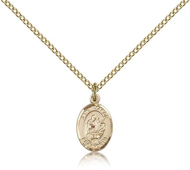 Gold Filled St. Jason Pendant, Gold Filled Lite Curb Chain, Small Size Catholic Medal, 1/2" x 1/4"