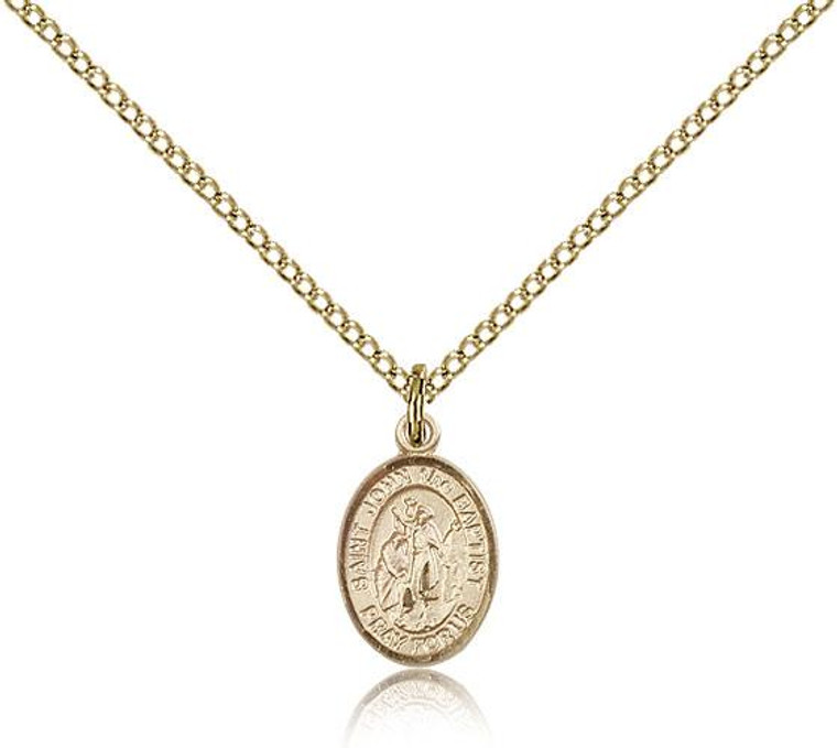 Gold Filled St. John the Baptist Pendant, Gold Filled Lite Curb Chain, Small Size Catholic Medal, 1/2" x 1/4"