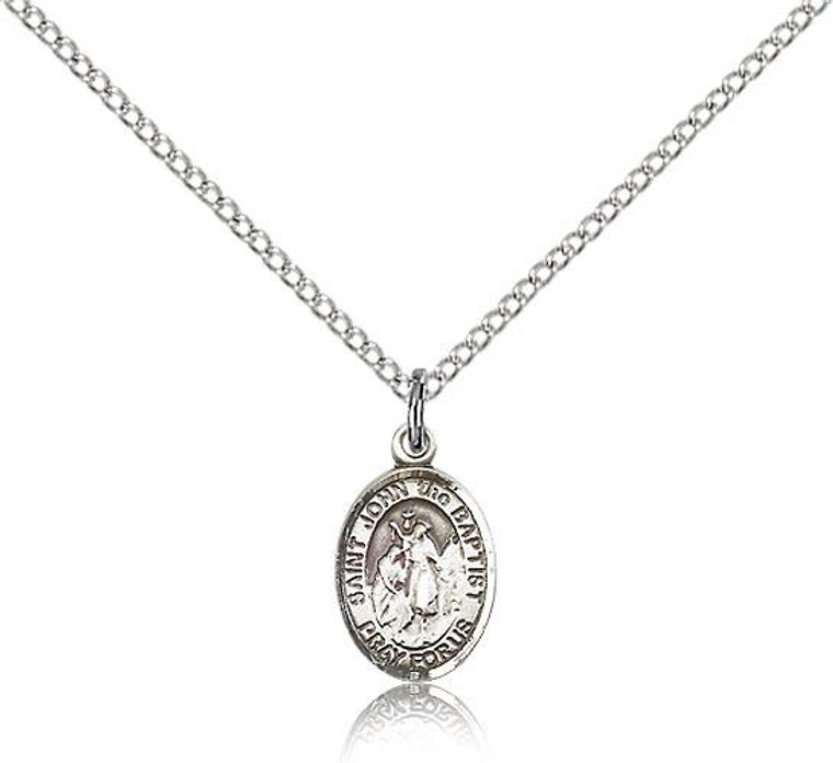 Sterling Silver St. John the Baptist Pendant, Sterling Silver Lite Curb Chain, Small Size Catholic Medal, 1/2" x 1/4"