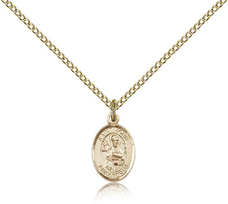 Gold Filled St. John the Apostle Pendant, Gold Filled Lite Curb Chain, Small Size Catholic Medal, 1/2" x 1/4"