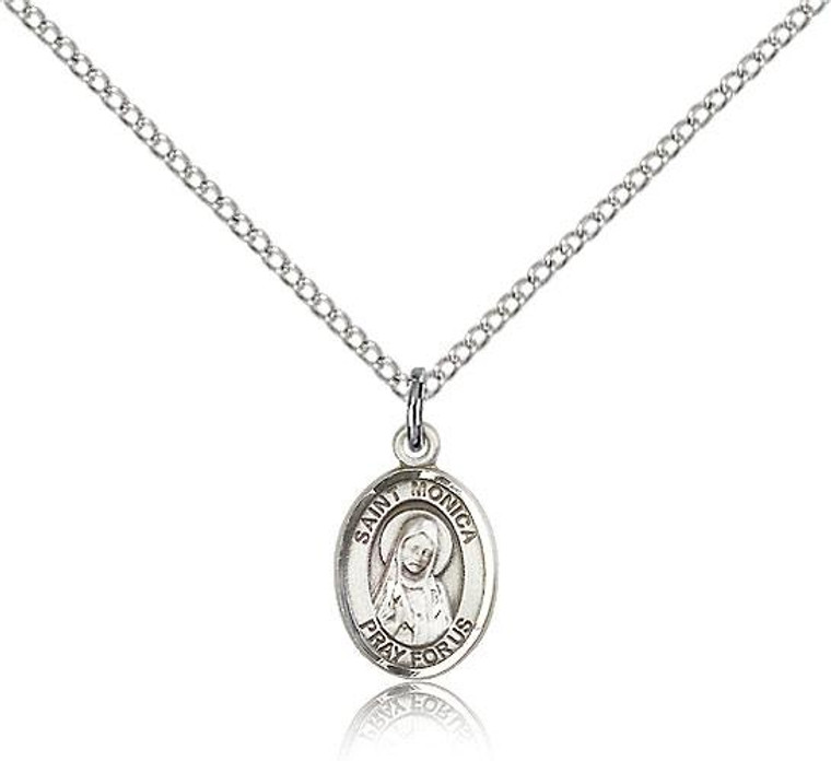 Sterling Silver Small St. Monica Pendant, Sterling Silver Lite Curb Chain, Small Size Catholic Medal, 1/2" x 1/4"