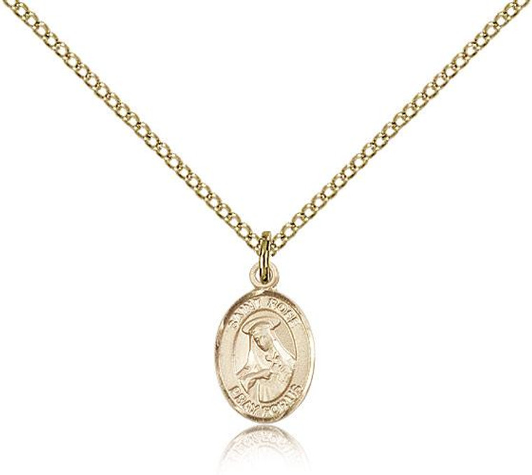 Gold Filled Small St. Rose of Lima Pendant, Gold Filled Lite Curb Chain, Small Size Catholic Medal, 1/2" x 1/4"