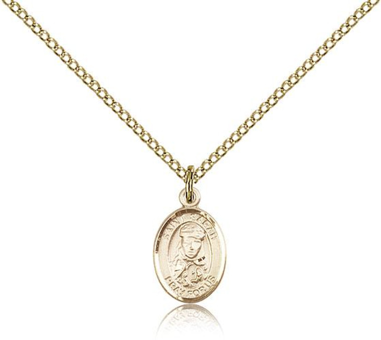Gold Filled St. Sarah Pendant, Gold Filled Lite Curb Chain, Small Size Catholic Medal, 1/2" x 1/4"