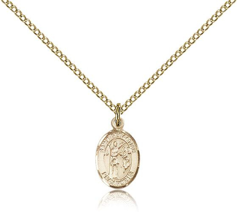 Gold Filled St. Sebastian Pendant, Gold Filled Lite Curb Chain, Small Size Catholic Medal, 1/2" x 1/4"