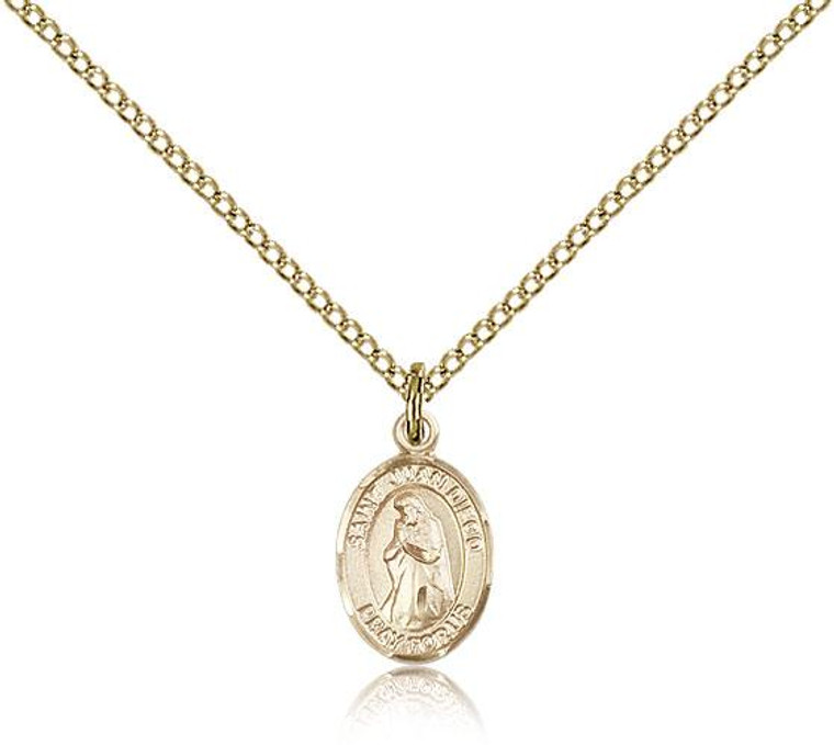 Gold Filled St. Juan Diego Pendant, Gold Filled Lite Curb Chain, Small Size Catholic Medal, 1/2" x 1/4"