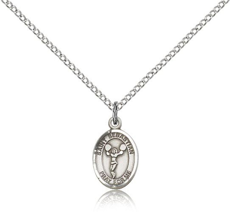Sterling Silver St. Sebastian Pendant, Sterling Silver Lite Curb Chain, Small Size Catholic Medal, 1/2" x 1/4"