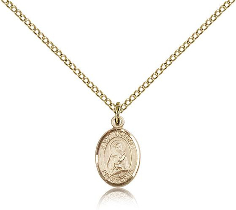 Gold Filled St. Victoria Pendant, Gold Filled Lite Curb Chain, Small Size Catholic Medal, 1/2" x 1/4"