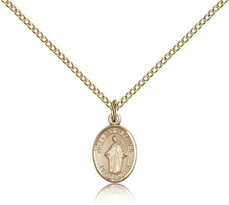 Gold Filled Our Lady of Africa Pendant, Gold Filled Lite Curb Chain, Small Size Catholic Medal, 1/2" x 1/4"