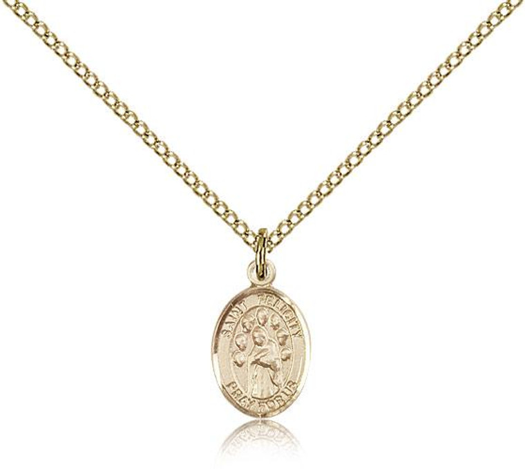 Gold Filled St. Felicity Pendant, Gold Filled Lite Curb Chain, Small Size Catholic Medal, 1/2" x 1/4"