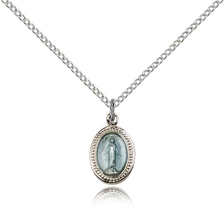 Sterling Silver Miraculous Pendant, Lite Curb Chain, 1/2" x 1/4"