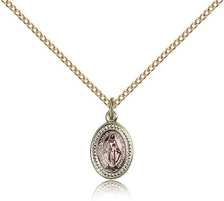 Gold Filled Miraculous Pendant, Gold Filled Lite Curb Chain, 1/2" x 1/4"