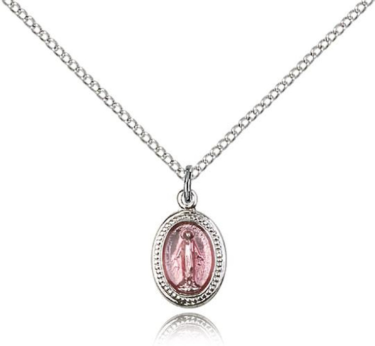 Sterling Silver Miraculous Pendant, Lite Curb Chain, 1/2" x 1/4"