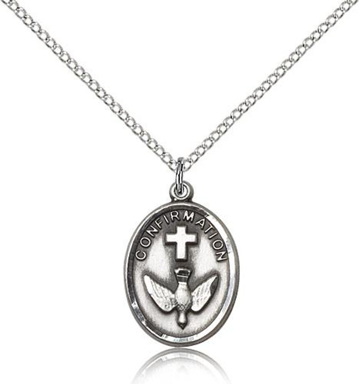 Sterling Silver Confirmation Pendant, Lite Curb Chain, 3/4" x 1/2"