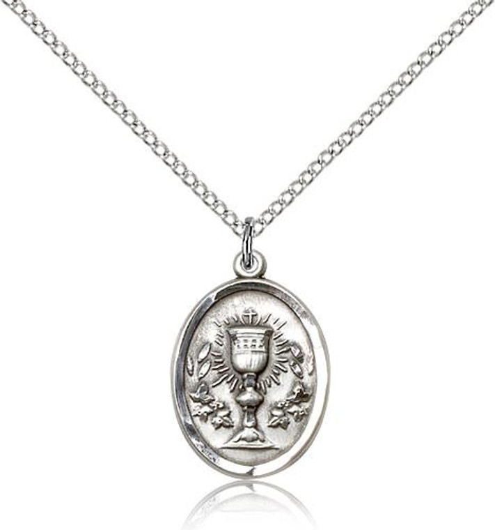 Sterling Silver Chalice Pendant, Lite Curb Chain, 3/4" x 1/2"