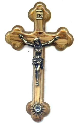 Olive Wood Oriental Crucifix with Relic Touched to the Tomb of Jesus