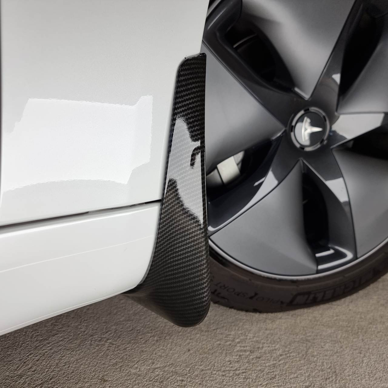 Tesla Model 3 Carbon Fibre Mud flaps easy fit 4 piece kit