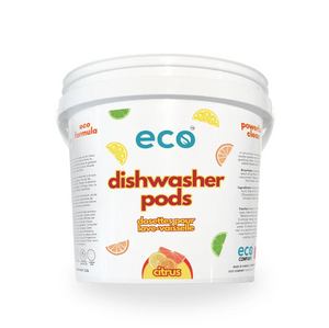 A natural eco-friendly dishwasher pod that effectively tackles grease and stubborn residue, leaving your dishes sparkling clean. Our pods are biodegradable, contain no added phosphates or chlorine, and are septic safe.
