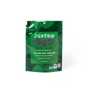 Glowing Green
A cup of Glowing Green tea is unlike any other green tea on the market. Whole tea leaves steep multiple infusions of vibrant green flavour.  A must-have for any green tea drinker!