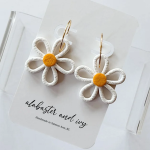 Alabaster and Ivy Earrings (Hollow Floral Hoops)