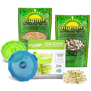 Bean screens turn wide mouth mason jars into the perfect environment for growing healthy and delicious sprouts. Grows any type of sprout and one size fits all seeds. Features an inverted spout for optimal airflow. BPA and phthalate-free, silicone gasket included.