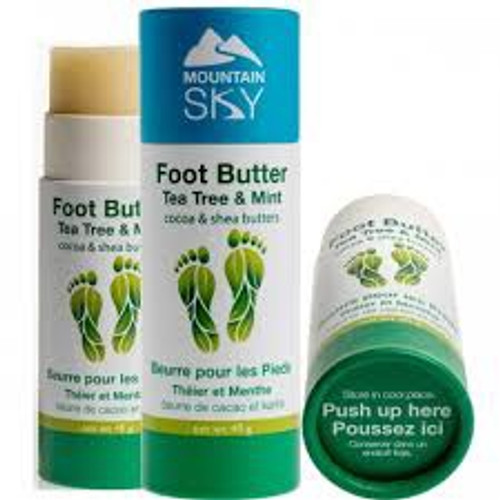 Mountain Sky Soaps add cocoa butter, shea butter, rice, sesame and almond oils. Each butter and oil has been added to soften, tone, and enrich the feet. Tea Tree and Mint invigorate and deodorize.
Excellent and protective for dry feet.