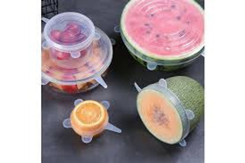 Silicone Bowl Cover set of 6 in either pink or clear. 

Simply choose the size closest to your cup, bowl, dish, container or half-eaten fruit, then stretch & seal.