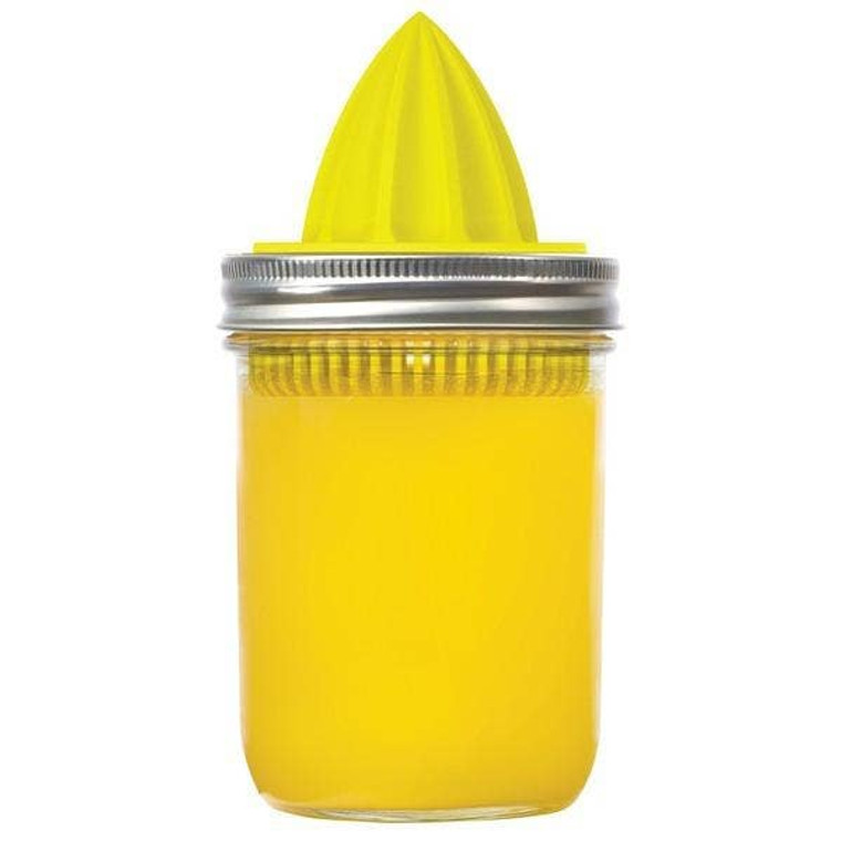 Transform your jars into your new favorite citrus juicer. Our Juicer lid is BPA free and made from recycled materials, especially designed to bring even more uses to your wide mouth mason jars (jar not included). We recommend using a 8 or 16 oz. jar for best use. To use, apply some force to snap lid on. The reamer on top is great for lemons, limes and small oranges, and the featured screen will filter out pulp, leaving you with freshly squeezed juice in the jar! Snap, squeeze, chug! There's nothing fresher. Because, let's be honest, everything's better in a mason jar.