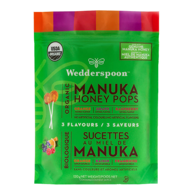 A delicious, better-for-you, a family-friendly treat made with simple ingredients including Organic Manuka Honey, and 100% RDA Vitamin C. Contains zero artificial colors or preservatives. Each pack contains approximately 24 pops in three flavours, orange, grape and raspberry.




INGREDIENTS: ORGANIC CANE SYRUP, ORGANIC MANUKA HONEY, ORGANIC BROWN RICE SYRUP, CITRIC ACID, ASCORBIC ACID, AND NATURAL FLAVOR