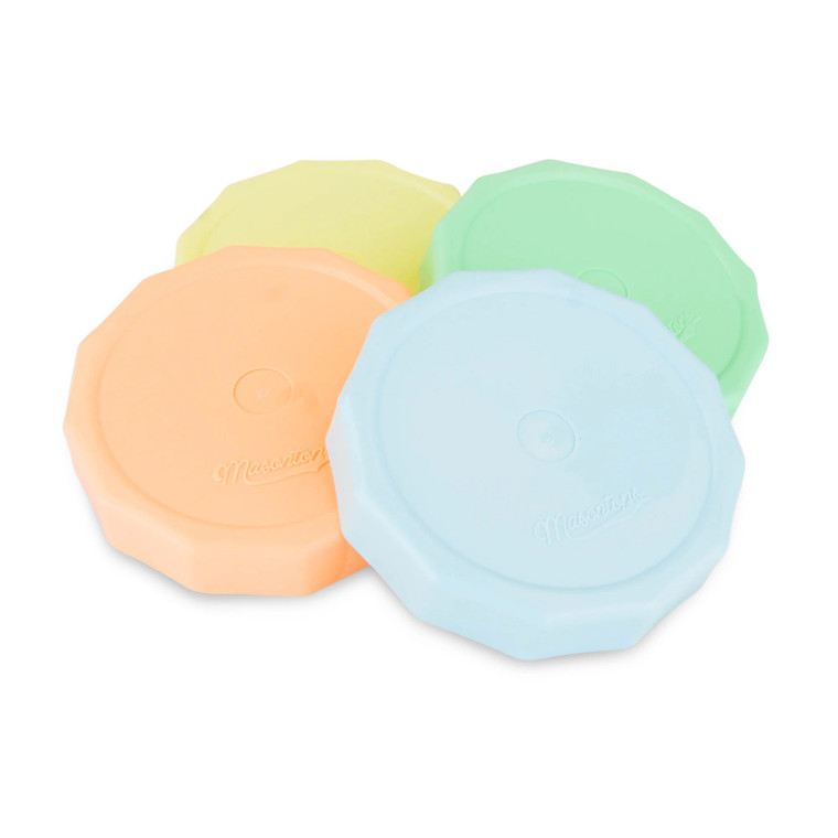 Tough Tops are perfect for storing liquids, food, beauty and craft supplies, and other small items. Durable, reusable, and leak-proof with gaskets that automatically lock into place. BPA and phthalate-free plastic lids. Dishwasher, fridge and freezer safe.

Available in packs of 4 for wide and regular mouth Mason jars.