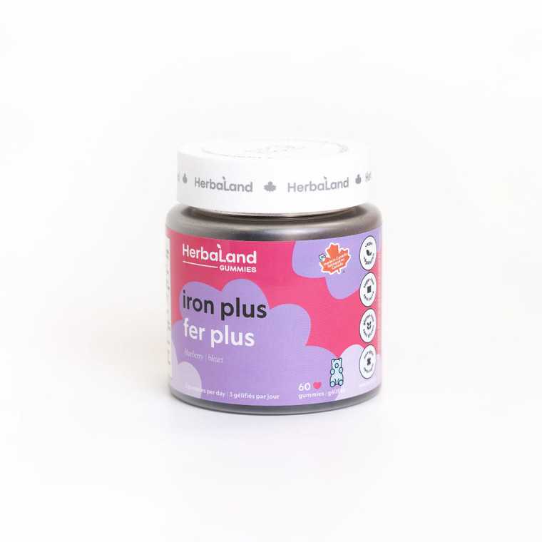 Bounce back from low iron levels with Herbaland’s Iron Plus gummies. We made iron supplements that actually work and taste good! Made with a fortified blend of vitamins and minerals to help prevent iron-deficiency anemia. Say goodbye to low energy levels and mental fatigue that’s normally associated with low iron levels.