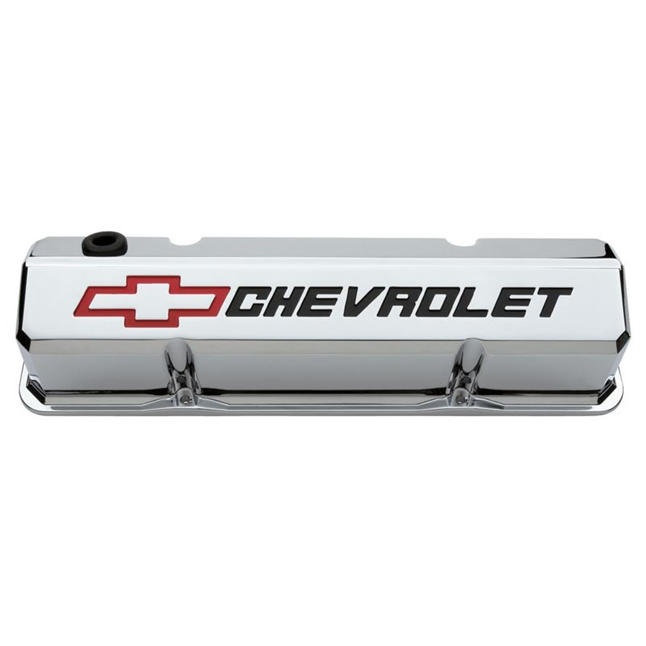 GM Performance 141-930 SBC Slant-Edge Chrome Valve Covers, Tall, Red Bowtie  Black Chevrolet Logo