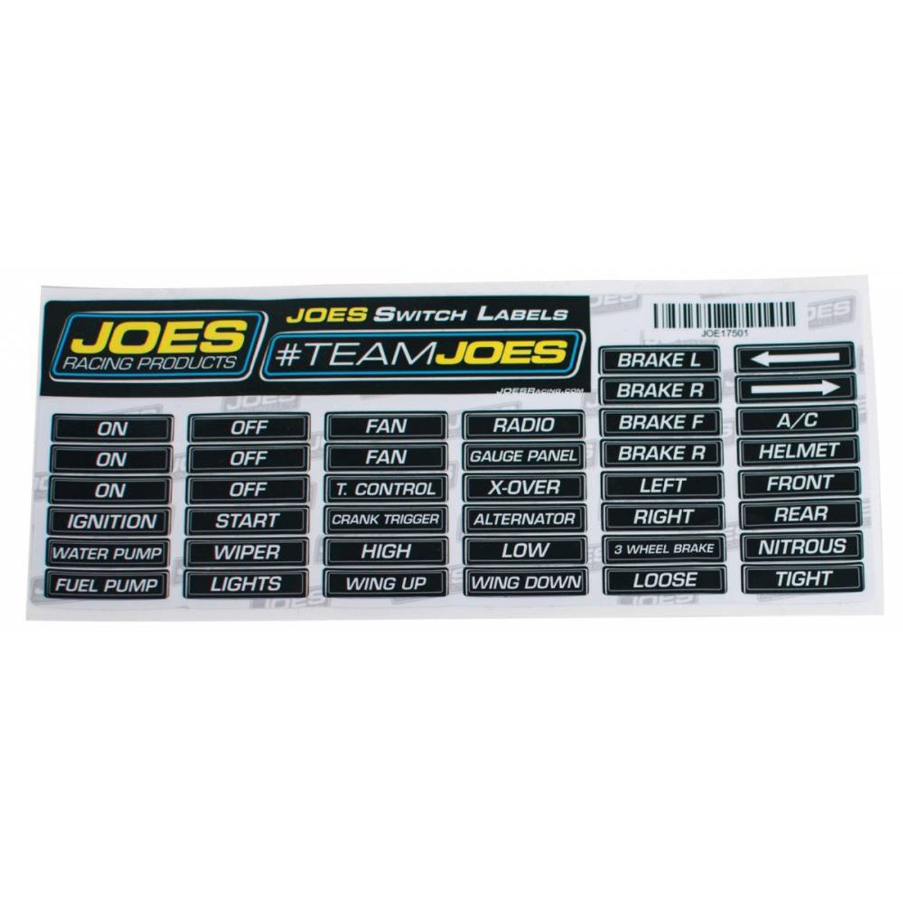 Joes Racing Products 17501 Switch Panel Label Sheet, Black Face, Joes  Switch Panels, Each