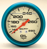 Autometer 4241 Oil Temperature Gauge, Ultra-Nite, 140-280 Degree F, Mechanical, Analog, 2-5/8 in. Diameter, Liquid Filled, White Face, Each