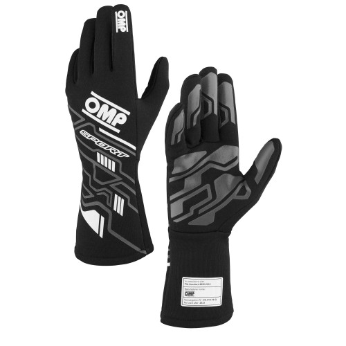 OMP Racing, Inc. IB0-0777-B01-076-XL Driving Gloves, Sport, FIA Approved, Single Layer, Fire Retardant Fabric, Black/White, X-Large, Pair