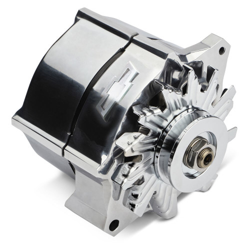 Proform 141-151 Alternator, Slant-Edge, 100 amps, 12V, 1-Wire, Internal Regulator, Single V-Belt Pulley, Chevy Bowtie Logo, Aluminum Case, Polished, Each