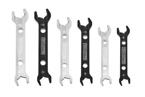 Redhorse Performance 5468-1 AN Wrench, 5468 Series, Double End, 6 Piece, 4 AN to 16 AN, Aluminum, Black / Silver Anodized, Kit