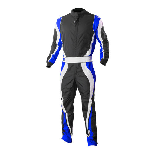 K1 Racegear 10-SP1-B-S Driving Suit, Speed 1, 1-Piece, SFI 3.2A/1, Single Layer, Fire Retardant Cotton, Boot Cut, Black / Blue / White, Small, Each