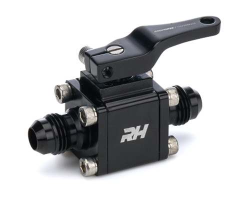 Redhorse Performance 4675-06-06-2 Shut Off Valve, Manual, 6 AN Male to 6 AN Male, Aluminum, Black Anodized, Each