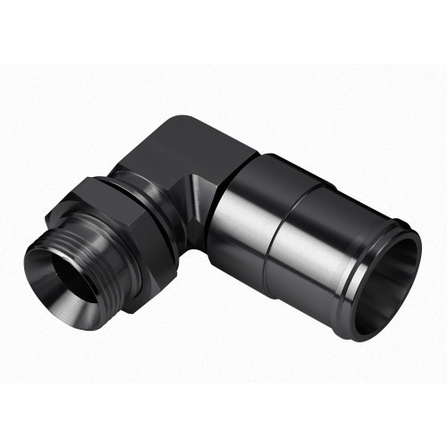 Davies, Craig DC-1024 Fitting, Adapter, 90 Degree 16 AN Male to 16 AN O-Ring Bulkhead, Straight 16 AN Female to 1-1/2 in. Hose Barb, Aluminum, Black Anodized, Each