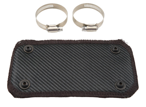 Design Engineering 902455 Exhaust Heat Shield, Onyx Pipe Shield, 4 x 8 in, Clamp-On, Woven Fiberglass, Black Carbon Fiber Look, Each
