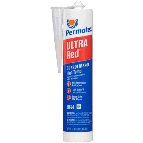 Permatex 81624 Sealant, Ultra Red, Sensor Safe, High Temperature, Silicone, 13 oz Cartridge, Each