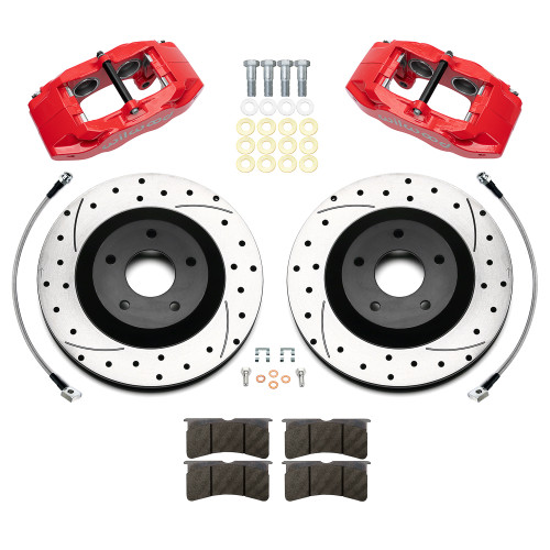 Wilwood 140-17669-DR Brake System, SLC56, Front, 4 Piston Caliper, 12.8 in. Drilled/Slotted Iron Rotor, Aluminum, Red Powder Coat, Chevy Corvette 1997-2004, Kit