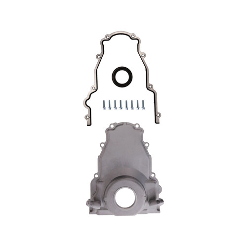 TSP 81067 GM LS1/LS6 Timing Cover, 1-Piece, Aluminum, Natural, W/ Turbo Oil Drain Return, Crank Seal and Gasket, Kit