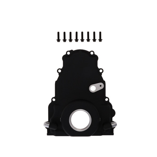 TSP 81068-1BK GM LS1/LS6 Timing Cover, 1-Piece, Aluminum, Black, W/ Turbo Oil Drain Return and Cam Sensor Provision, Kit